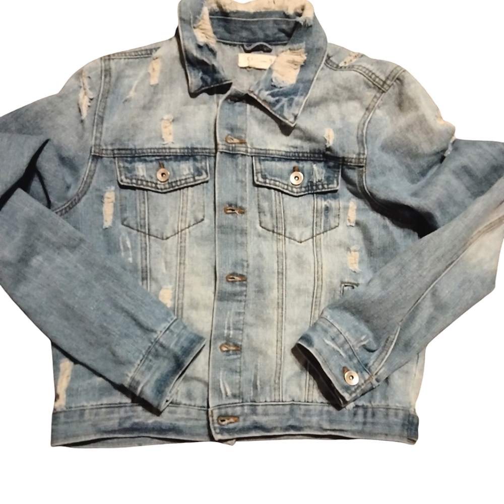 Ci Sono Denim Collection Distressed Blue Jean Jacket Size Lg Layer Closet Staple